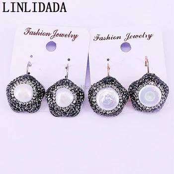 

6Pair New Trendy Flower Shape Earrings for Women Crystal Rhinestone Pave Natural Pearl Bead Charm Earrings