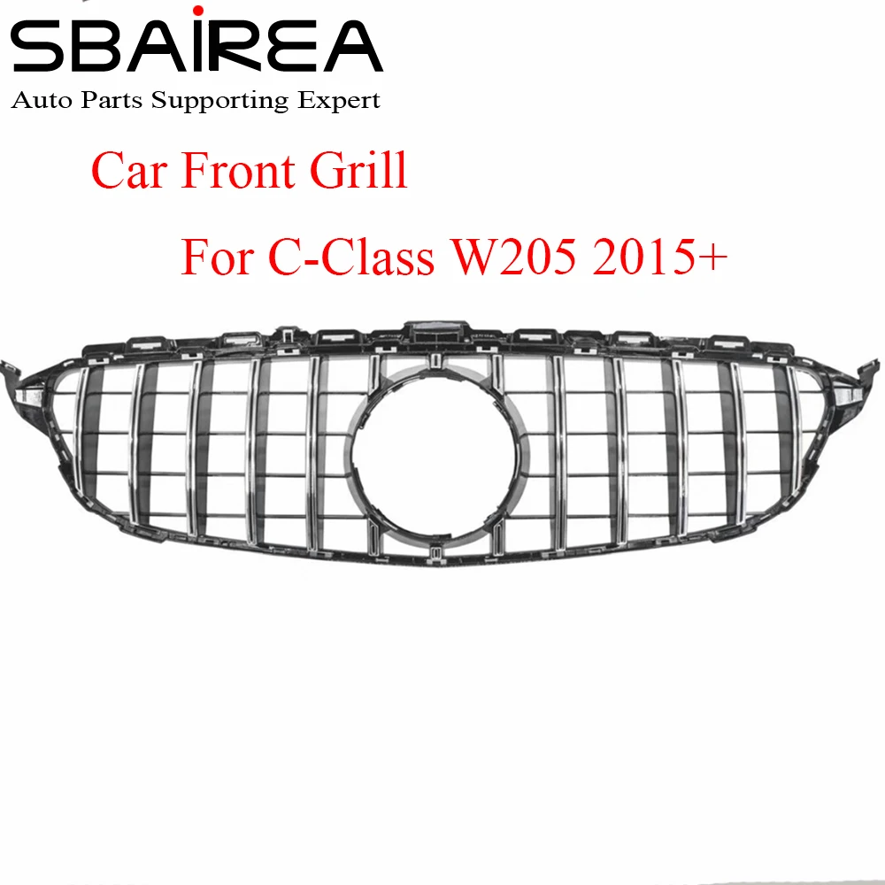 SBAIREA W205 Racing Grill Without Emblem Car Front for C Class w205 radiator Autogrill sports edition C450 C180 C200 C220 | Автомобили и