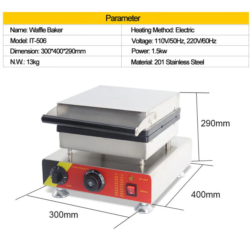 ITOP 1500W Waffle Maker Machine 6 Square Egg Bubble Cake Waffle Oven Kitchen Baking Waffle Breakfast Machine 110V/220V