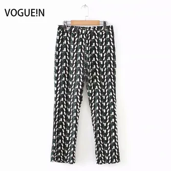 

VOGUEIN New Womens Vintage Geometric Print Green White Black Pants Trousers Wholesale
