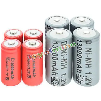 

1-6x D size 13000mAh 1.2V Ni-MH Rechargeable Battery Cell Grey+1-6x C size 10000mAh 1.2V Ni-MH Rechargeable Battery red
