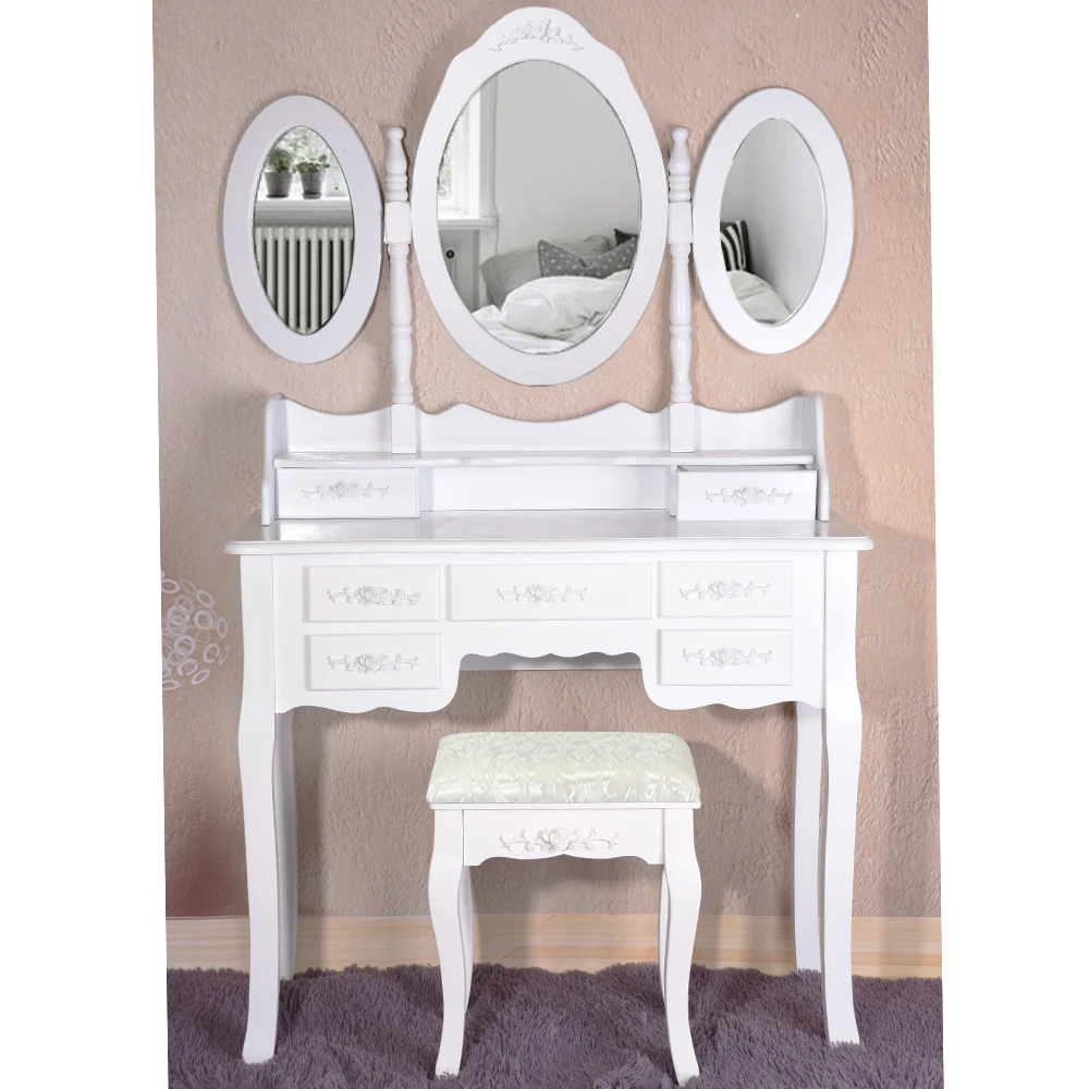  Prselling Home Furnitures Makeup Dressing Table With Stool 7 Drawers Adjustable Mirrors Bedroom Bar