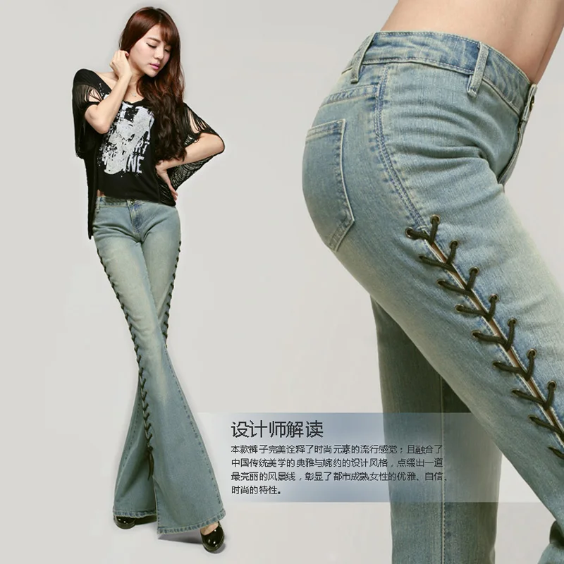 

Spring and summer new arrival bell-bottom jeans boot cut women's slim wide leg trousers placketing butt-lifting big boot cut
