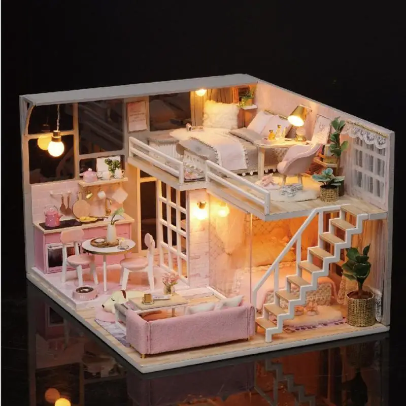 

3D DIY Handmade Wooden Doll House Assembling Miniature DIY Dollhouse Toy Model with Furniture For children and lover New