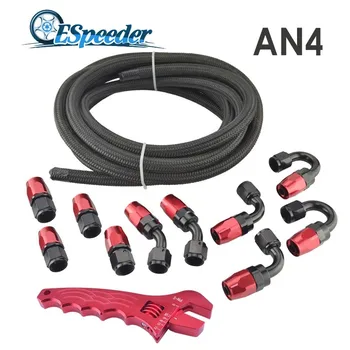 

ESPEEDER AN4/6/8/10 Hose End Aluminum 0+45+90+180Degree Swivel Adapter+5M Nylon Braided Oil Fuel Hose Line+Adjustable Spanner