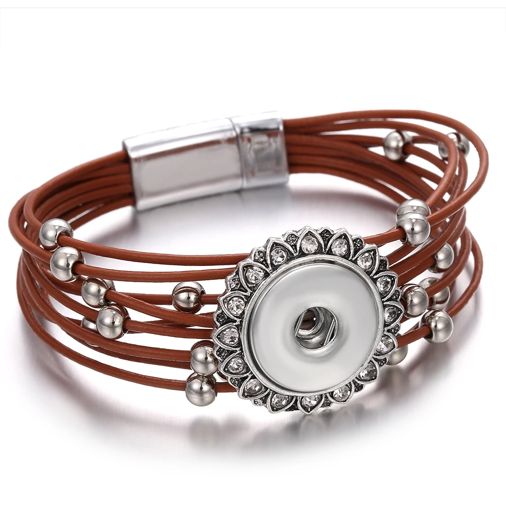 New Snap Button Jewelry Leather Snap Bracelet for Women Fit 18mm Snap