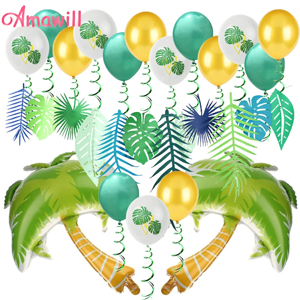 

Amawill Hawaiian Party Decoration Coconut Tree Tropical Palm Leaves Paper Garland Monstera Latex Balloons For Birthday Party 7D