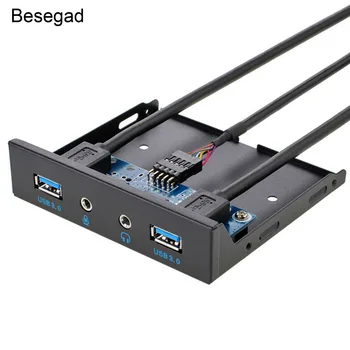 

Elisona 2-Port USB 3.0 Front Panel Floppy Disk Bay High Speed 20 Pin USB Hub Bracket with HD Audio 3.5mm Earphone Mic Interface