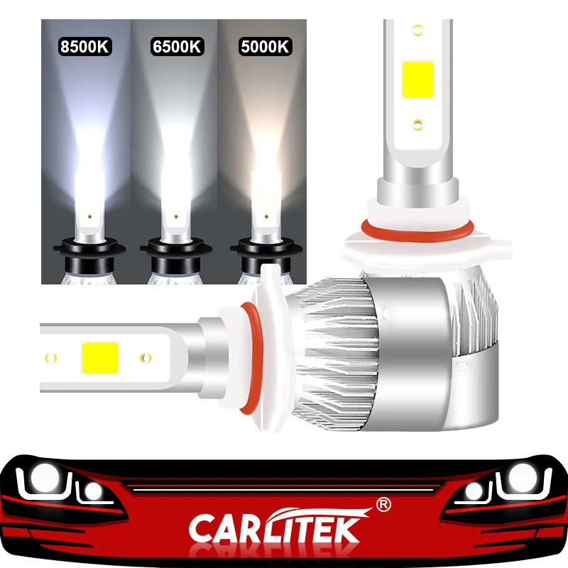 Carlitek 2 шт. ВОДИТЬ Автомобиль 9005 9006 лампы 5000 К 6500 к авто фары 12 V 24 8500 K автомобильные