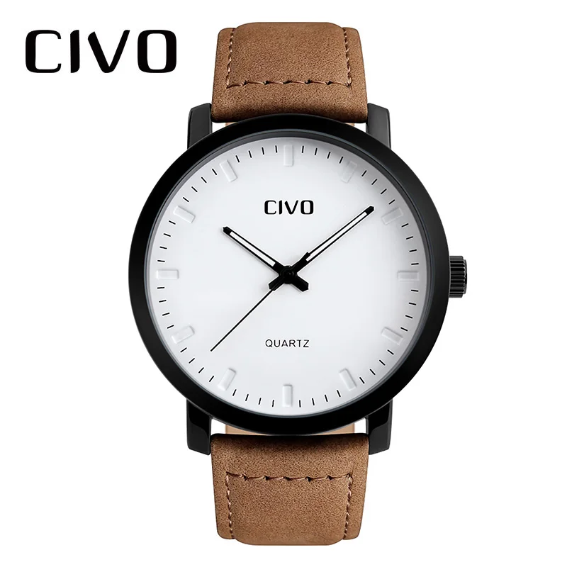 

CIVO 2019 New Fashion Mens Watches Top Brand Minimalism Waterproof Quartz Watch Clock Leather Wristwatches Gents Clock