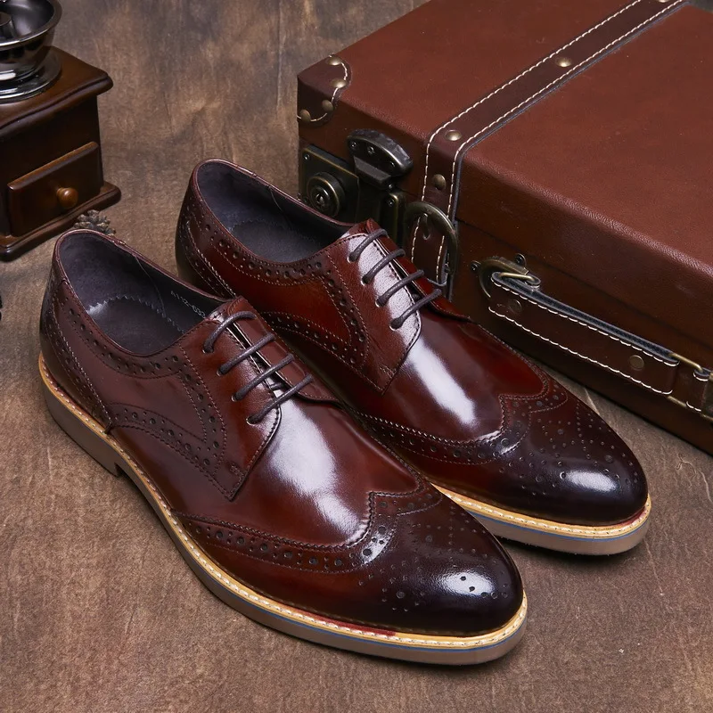

Black Wine Man Fashion High Quality Carved Dress Party Prom Wedding Oxfords Shoes 2018 Male Business Office Formal Shoes