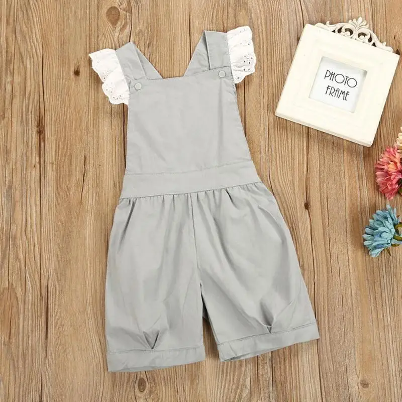 

Summer Infants Overalls Lace Sleeve Fashion Cotton Cross Strap Elastic Casual Short Jumpsuit