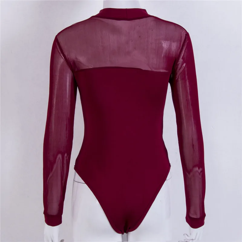 Для женщин Летние шифоновые Bodusuits с длинными рукавами сексуальное боди из тюля ПР