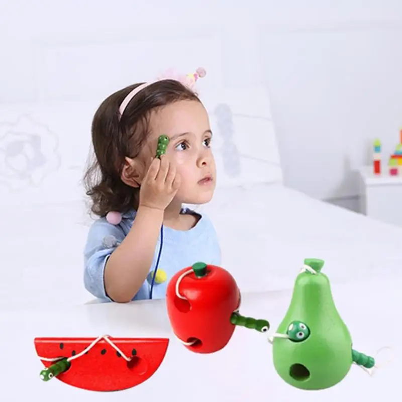 

Wooden Thread Toy Educational Child Thread Worm Eat Fruit Pattern Baby Toy Early Learning Teaching Aid Baby Toy Birthday Gift