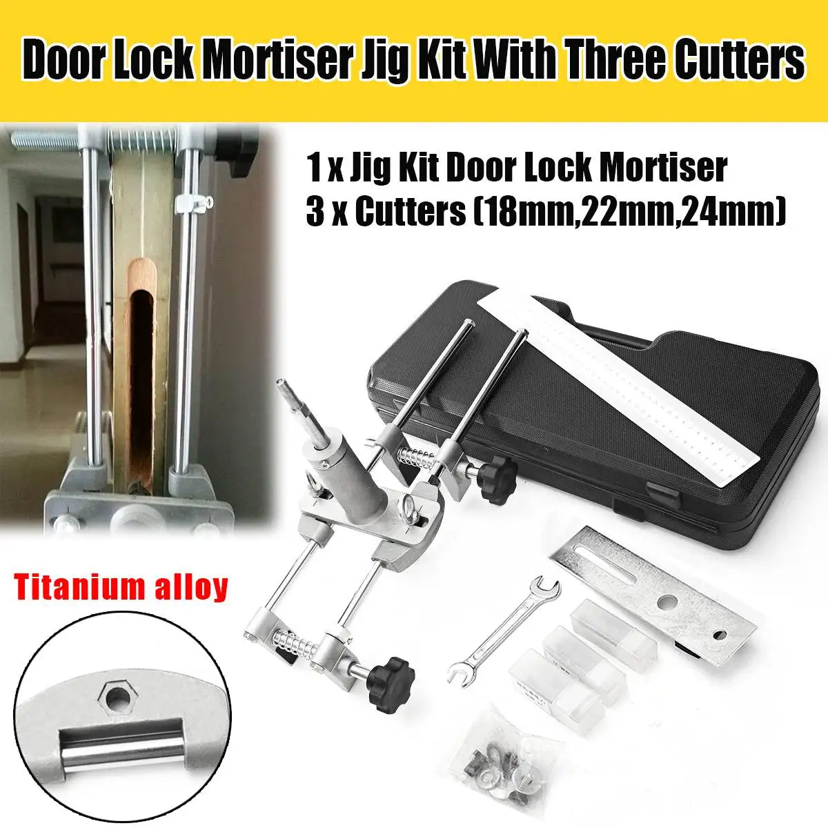 

NEW Titanium Alloy Mortice Door Lock Kit 3 Cutters Door Lock Mortiser Fitting Jig Mortice Kit with Wrench Home Improvement Tool