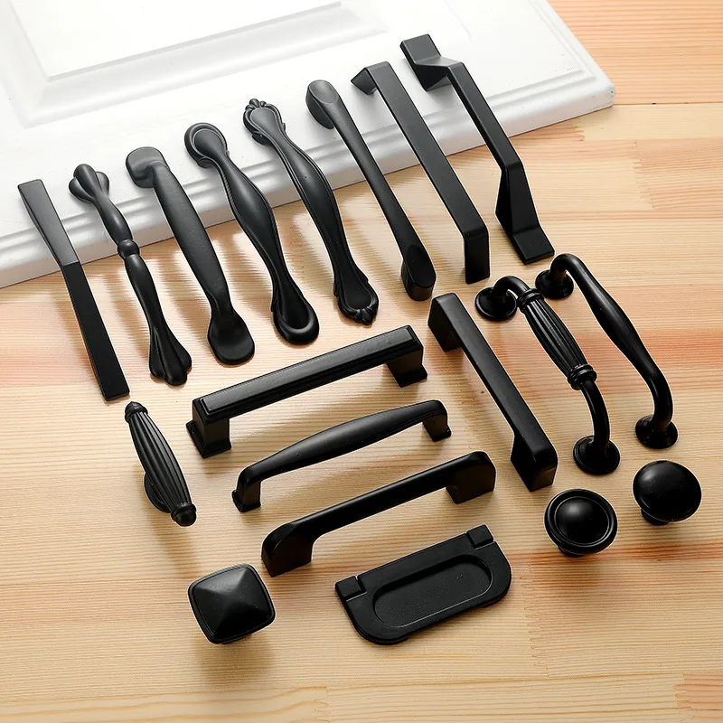

JD Cabinet Drawer Handle American Black Wardrobe Door Handle Modern Minimalist European Cabinet Sand Black Furniture Handle