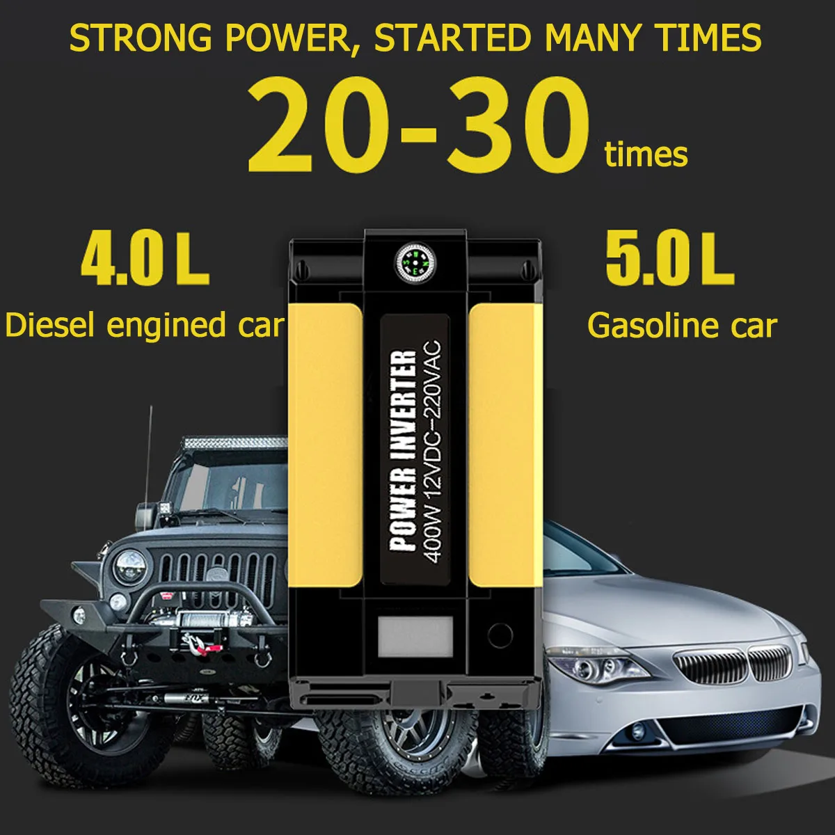 2 IN 1 Car Jump Starter Power Inverter Portable Charger Battery Power Bank 400W DC 12V To AC 220V USB Battery Booster Power Bank 2 IN 1 Car Jump Starter Power Inverter Portable Charger Battery Power Bank 400W DC 12V To AC 220V USB Battery Booster Power Bank