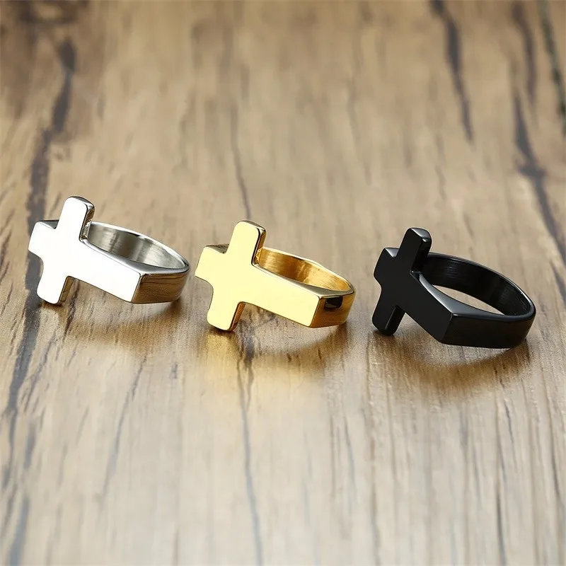 Punk Men Cross Shaped Stainless Steel Ring Jewelry Gifts