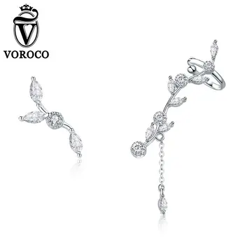

2018 VOROCO Pure 925 Sterling Silver Earings Fresh Flower branch Zircon Earrings For Women Wedding Unique Jewelry Gift GXE429