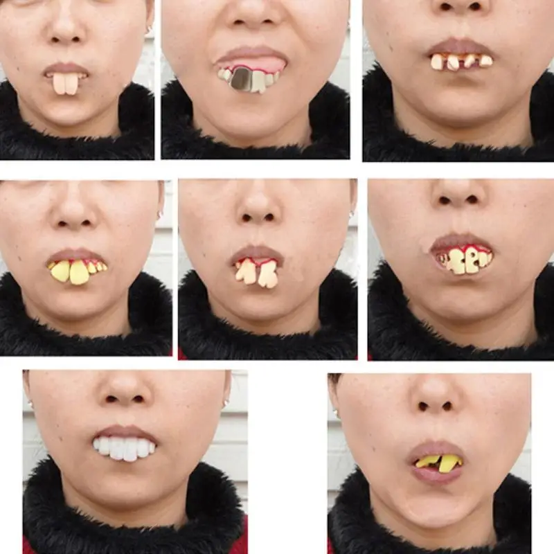 cheap Prank Startle Tooth Halloween Scary Crooked Monster Teeth Novelty Toy Children Adult Horror Teeth Practical Jokes Toys
