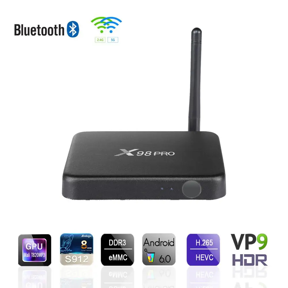 Смарт ТВ бокс X98 PRO Android 6 0 Amlogic S912 Восьмиядерный 2 4G/5 8G Wifi Bluetooth 4 4K медиаплеер X98pro