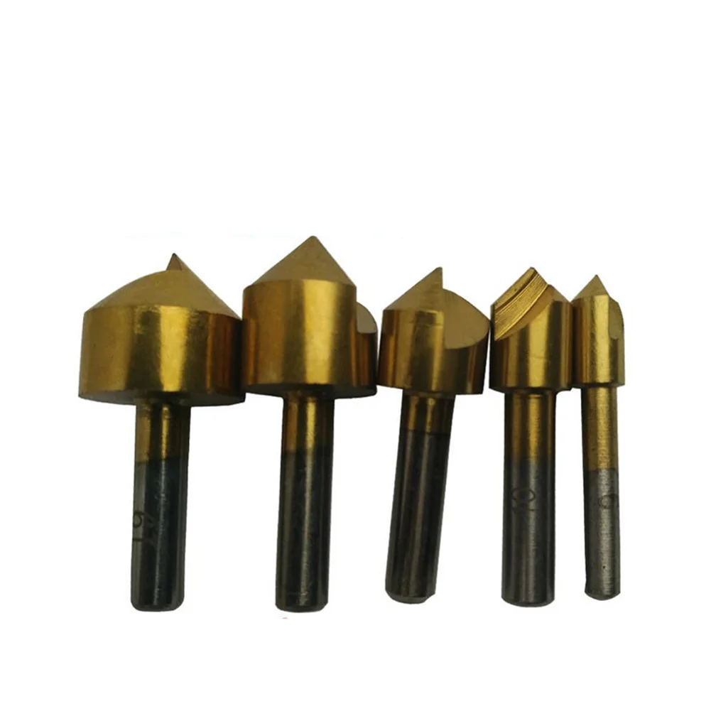 Hex Shank Titanium Plated Five-edge Chamfering Knife Reaming Chamfering Machine 6/ 10/ 13/ 16/ 19 MM Wood Boring Drill Sleeve