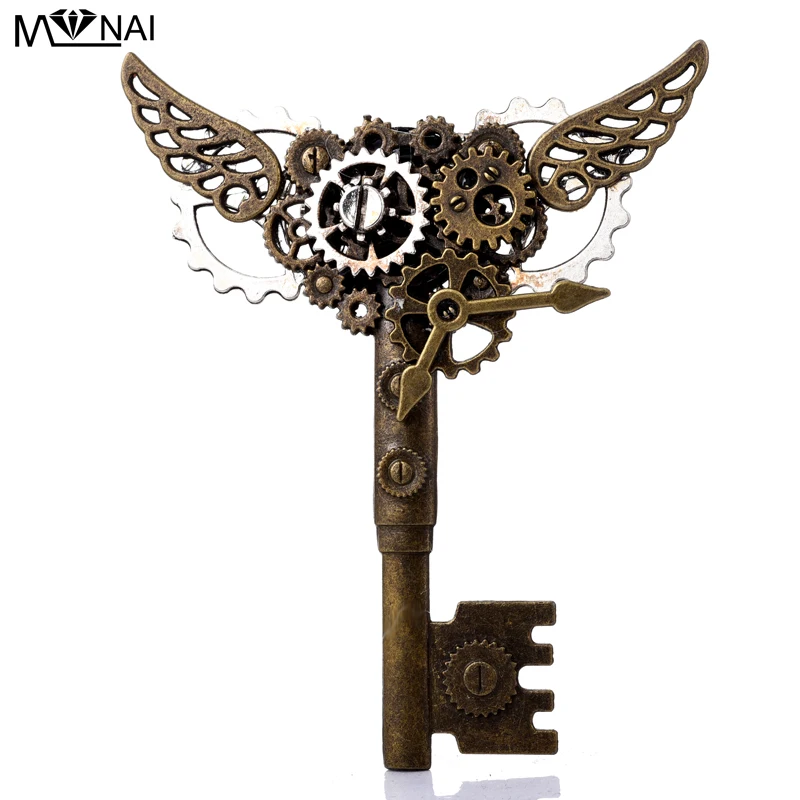 

Steampunk Key Hair Clip Gothic Lolita Gear Wings Hairpin Cog Headwear Punk Accessory for Men/Women