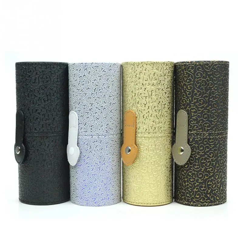 1 قطعة السفر الأزياء بو حقيبة منتجات تجميل جلدية حالة 17.6*6.8 سنتيمتر برميل شكل فرشاة للمكياج حامل حقيبة أدوات الزينة صندوق تخزين منظم