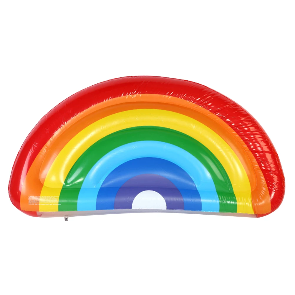 cheap Rainbow Design Swimming Pool Floats Air Mattress Inflatable Adult Kids Beach Bed Buoy Cushion Floating Island Water Boat