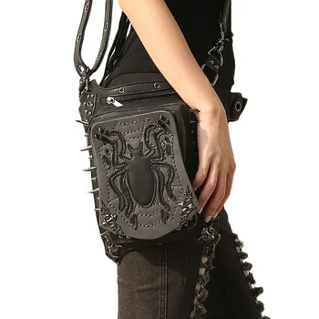 

Gothic Steampunk Bags Black Spider Women Waist Bag Rock Leg Pack PU Leather Crossbody Shoulder Bag High Quality Waist Pack PU155
