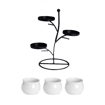 

Plant Pot Succulent Plants Iron Frame Set Innovative Geometric Branches Small Round Ceramic Flower Pot Plant Stand Black