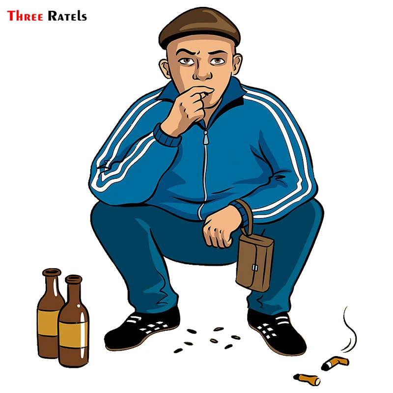 Three Ratels TRL743# 13x15см Гопник хулиган на корточках и пить курить наклейки авто машину