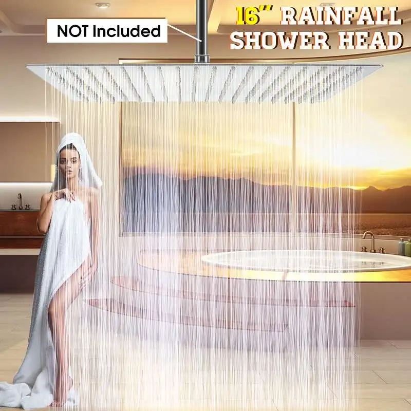 

Xueqin 16Inch Bathroom Top Sprayer Shower Head Ultra-thin Stainless Steel Chrome Polished Square Rainfall Shower Head Adjustable