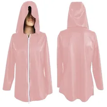 Латексный резиновый женский милый розовый топ с капюшоном пальто с белой молнией Размер XXS-XXL