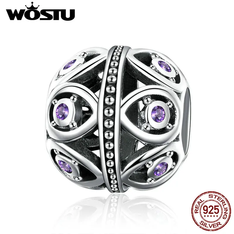 

WOSTU 925 Sterling Silver Elegant Purple Round Charm Beads Fit Original Charms Bracelet Bangle Authentic Silver Jewelry CQC1048