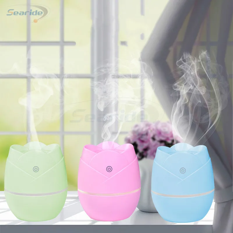 

Mini Protable Air Humidifier Ultrasonic USB Light 7 Colorful Lamp Rose Exterior 80ML 1-2W Diffuser Cool Mist for Home Office Car