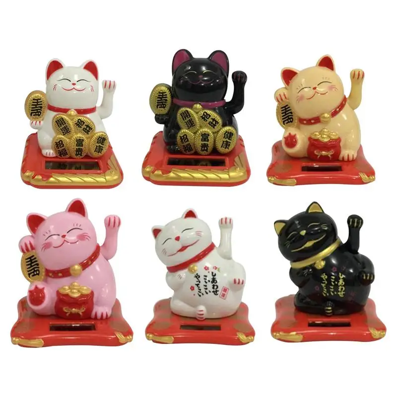 

Fashion New Black/White Solar Powered Maneki Neko Welcoming Fortune Cat Lucky For Home Car Hotel Restaurant Decor Craft 40