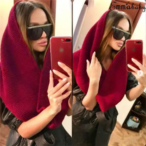 Модные женские туфли для девочек Теплый вязаный снуд шарфы хлопка капюшон