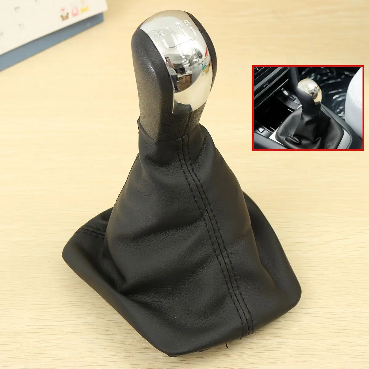 

5 Speed Car Gear Shift Knob Manual Shifter Lever Gaiter Boot Cover Leather For Skoda Octavia MK2