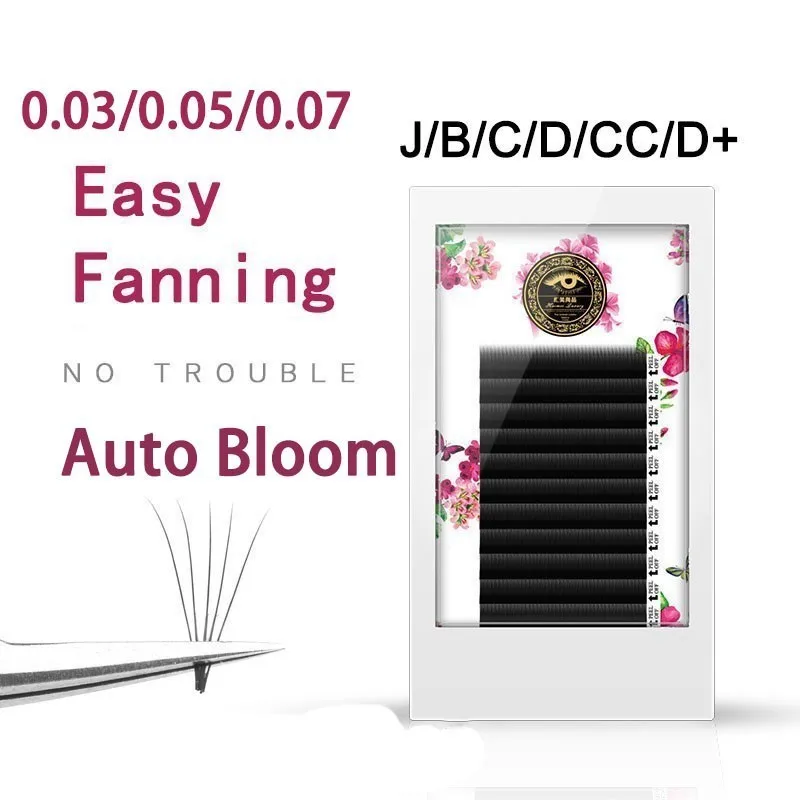 ZHIYOU Easy Fanning Volume Mega Auto Bloom Grafting False Eyelashes Extension Thick Novice Make Plant Soft 0.03/0.05/0.07