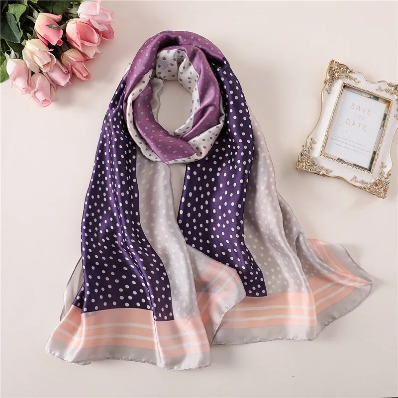 

2019 NEW Spring summer silk scarf for women shawl and wrap fashion print dot female pashmina foulard hijabs