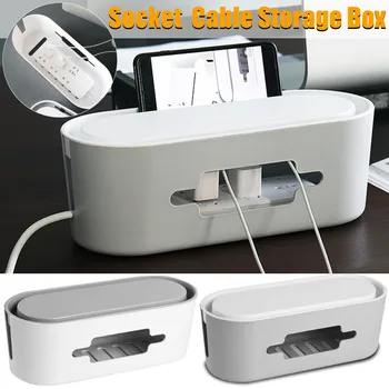 

32x13x11.5cm Hard Plastic Power Strip Storage Box Cable Winder Organizer Cable Management Box With Holder Cover for Home Safety