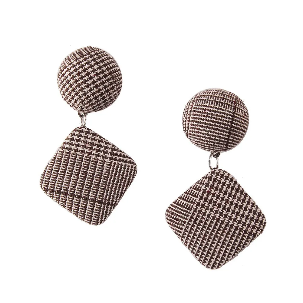 Vintage Black White Cotton Statement Hanging Drop Earring Square Geometric Lattice Plaid Dangle Earrings | Украшения и аксессуары