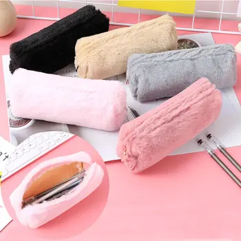 

Kawaii Solid Color Plush Pencil Case For Girls Large Capacity Pencil Bag Cute Stationery Pencilcase Back to School Supplies