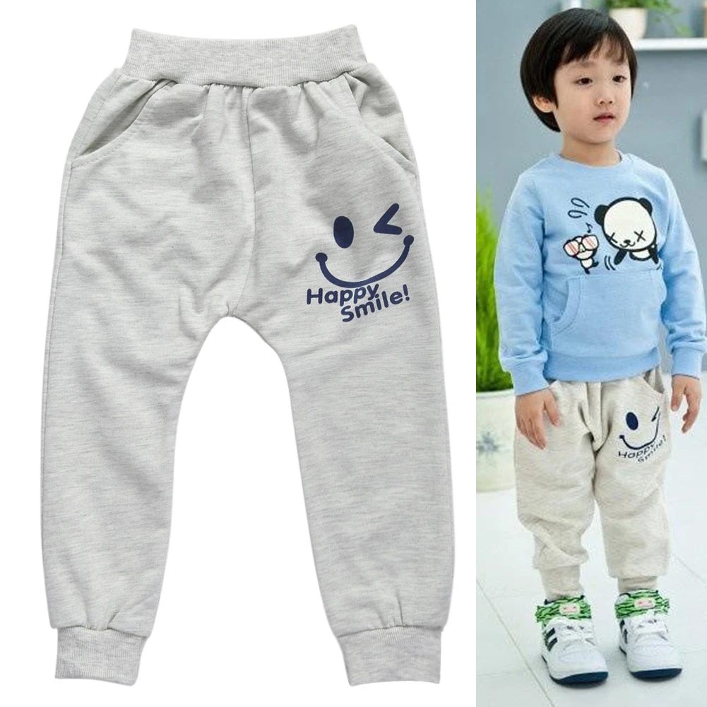 Baby Boys Pants Children Smiling Face Print Casual Pants Cotton Boys Sports Trousers Harem Pants Child Long Breathable Pants 