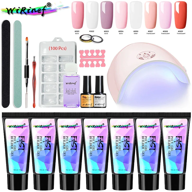 

WiRinef 14pcs/set Nail Polish Poly Gel Set Fast Extension Glue Lacquer Kit Primer Top Coat Gel UV LED Nail Dryer Set