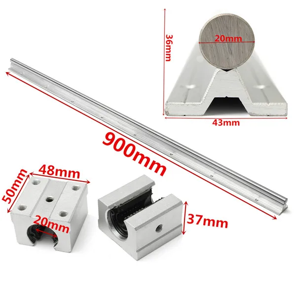 

SBR20 900mm Supported Linear Rail Shaft Rod With 2pcs SBR20UU Block Bearings CNC Parts Linear Guides Silver Carbon Steel
