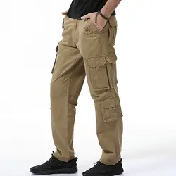 Мужские брюки, тактические черный армия Свободные Хлопок для мужчин s брюки карго со многими карманами 8 Военная униформа Стиль Большой