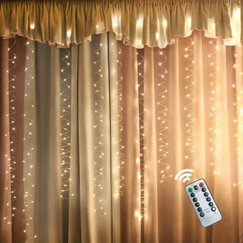 

8 Mode Remote 3M*3M USB LED Copper Wire String Curtain Light Waterproof Indoor Decor Xmas Party Wedding Garland Fairy Light