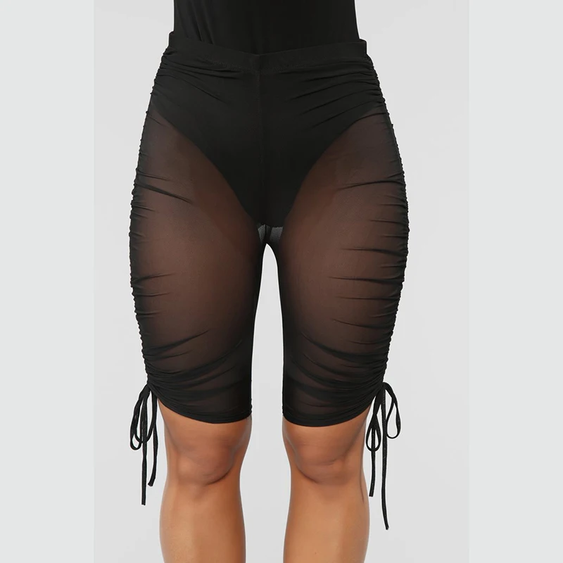 

Women Sexy Sheer Mesh Shorts Cover Up Perspective Swimwear Short Trouser See Through Solid Casual Summer Holiday Beach Clothes